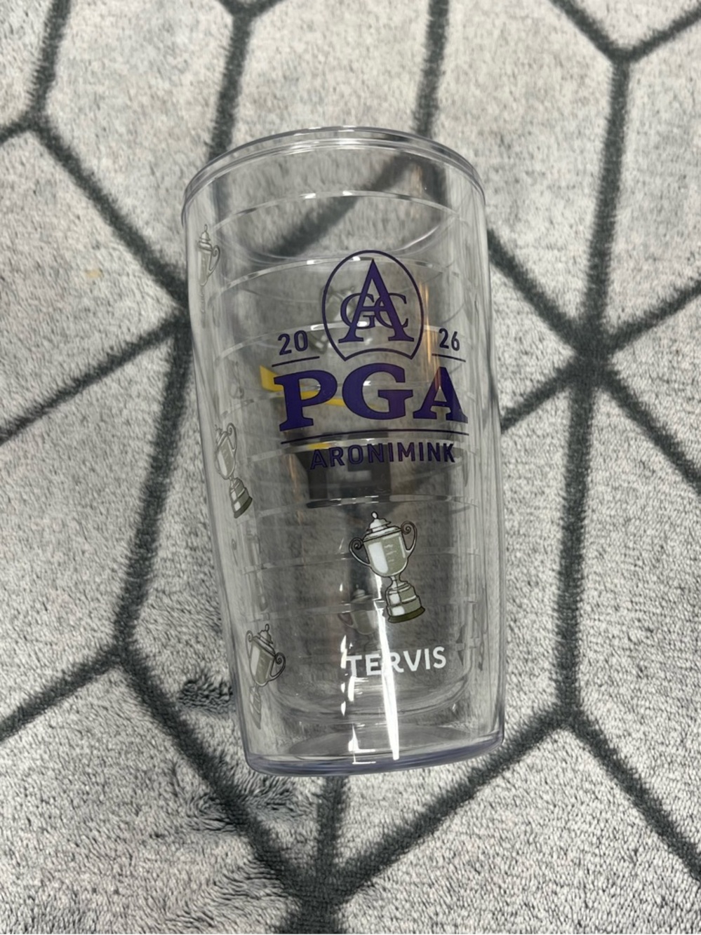 PGA Arnimink Tervis Clear Tumbler with Purple Gold PGA EY Logo